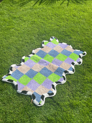 WAVEY CHECK RUG - BLUE, LILAC & GREEN